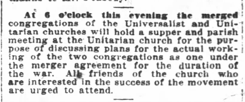 1918.03.01 Unitarian and Universalist to Hold Supper Meeting
