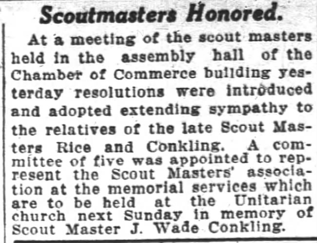 1918.11.20 Mention of Memorial Service for Rev. Conkling