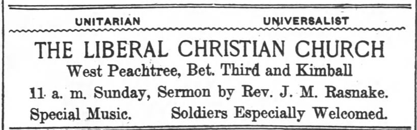 1918.08.10 Large Ad for Liberal Christian Church. Rev. Rasnake.
