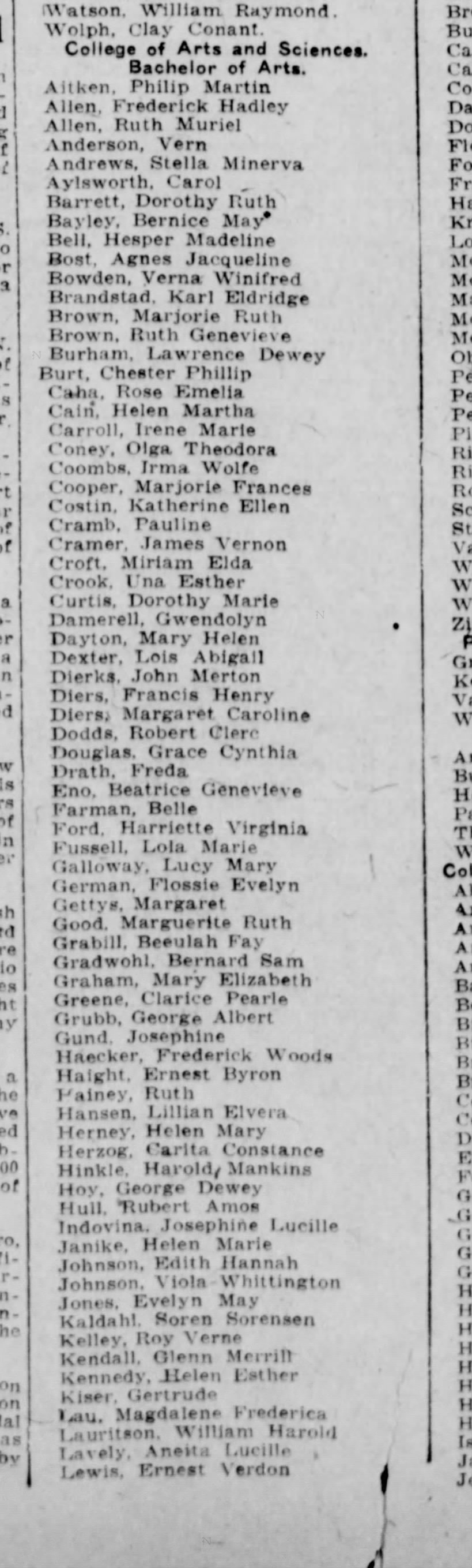 June 2, 1923, 1923 Graduates UNL, College of Arts & Sciences, Lincoln Star
