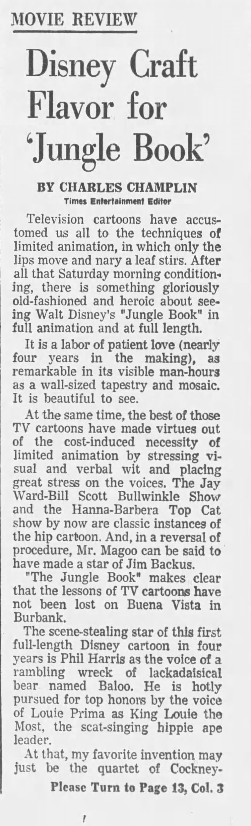 Charles Champlin's review of 'The Jungle Book' (1967) (1/2)