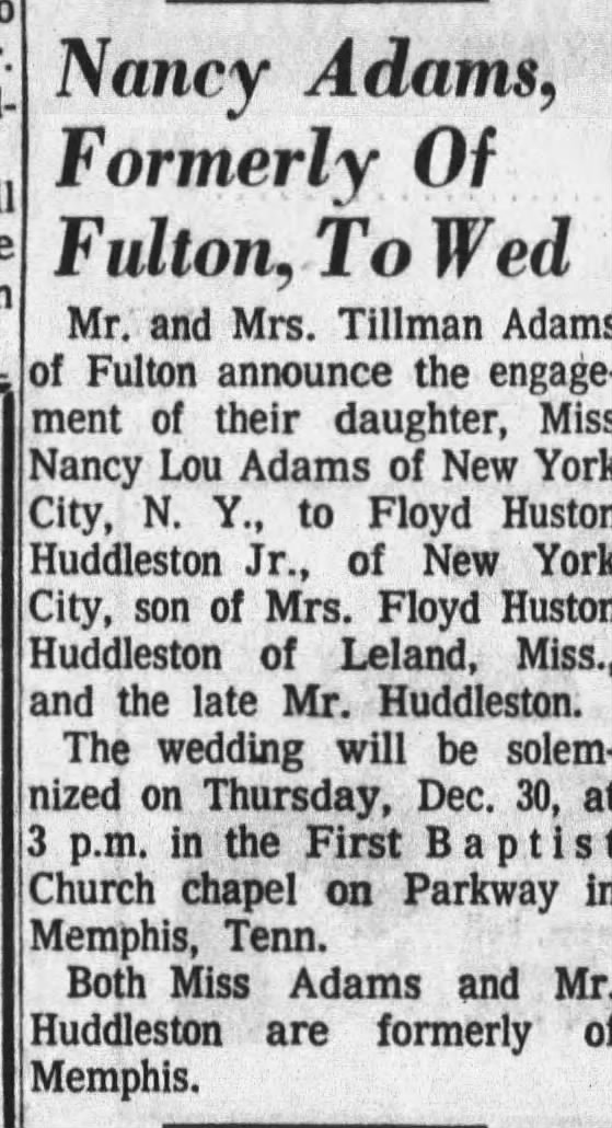 Marriage of Adams / Huddleston