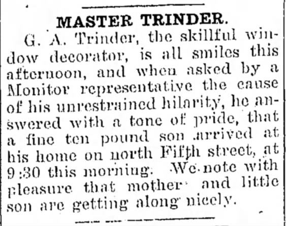 master trinder  George A Trinder the skillful windo decorator.