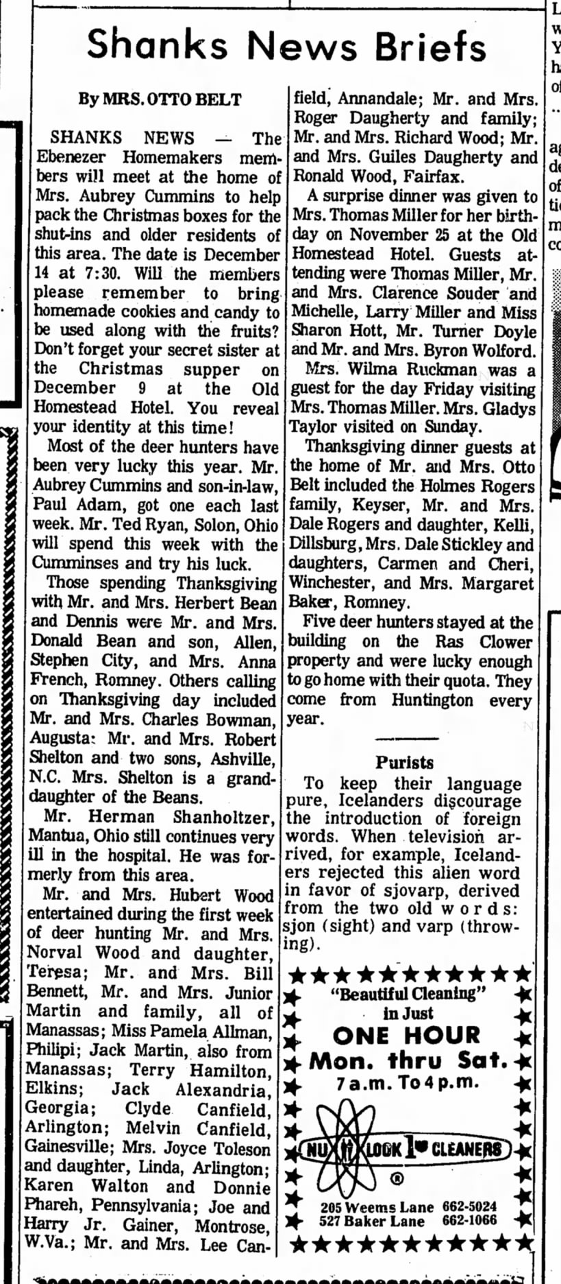 Shanks News Brief
Winchester Evening Star   01 Dec 1972