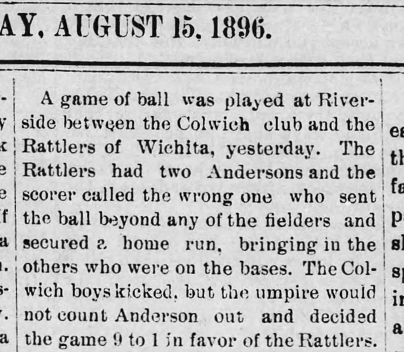 Colwich vs. Wichita Rattlers, African American baseball team - Game "played at Riverside"