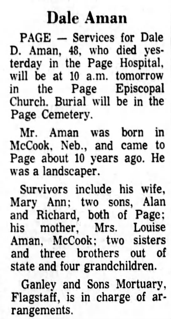 Obituary for Dale D. Aman