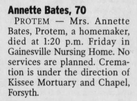 Obituary for Annette Bates