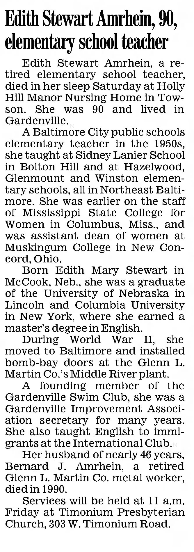 Obituary for Edith Stewart Amrhein