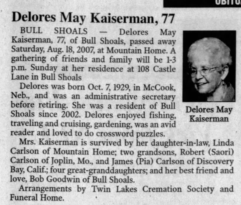 Obituary for Delores May Kaiserman