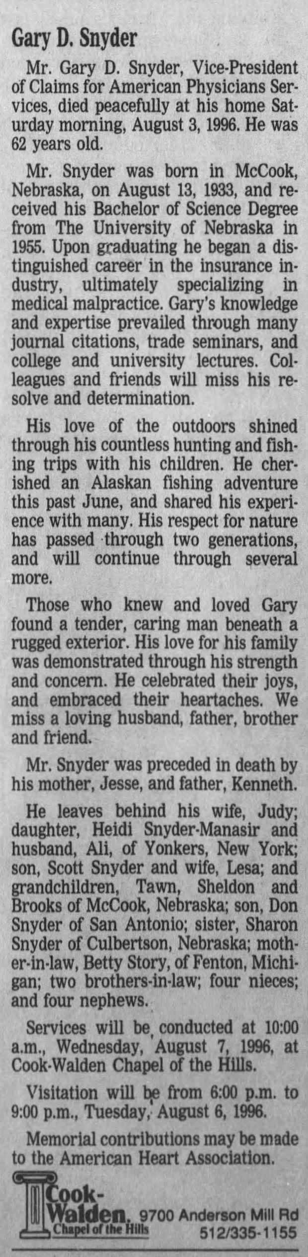 Obituary for Gary D. Snyder