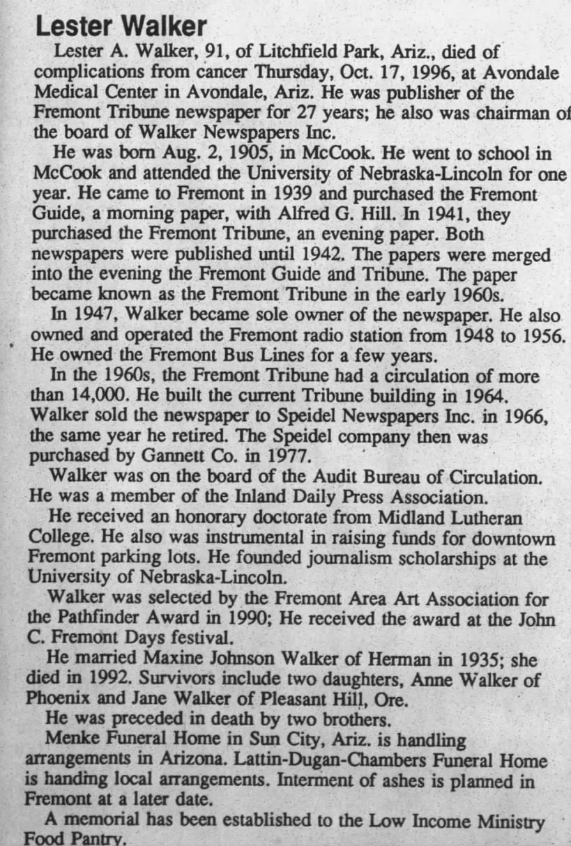 Obituary for Lester A. Walker