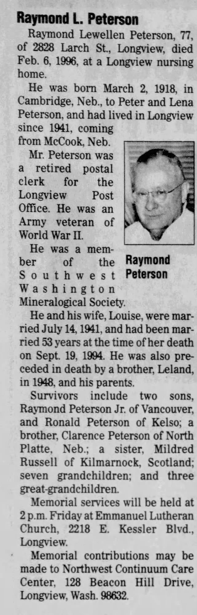 Obituary for Raymond Lewellen Peterson