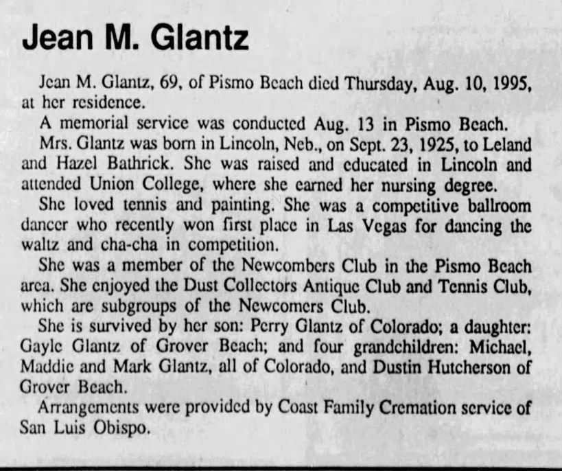Obituary for Jean M. Glantz