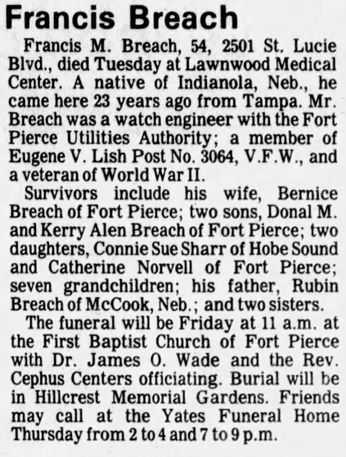 Obituary for Francis Breach
