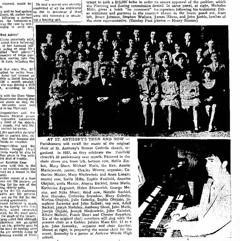 Moziers, Matises,and Backiels in story about St. Anthony choir
Bpt Post  9/11/1977