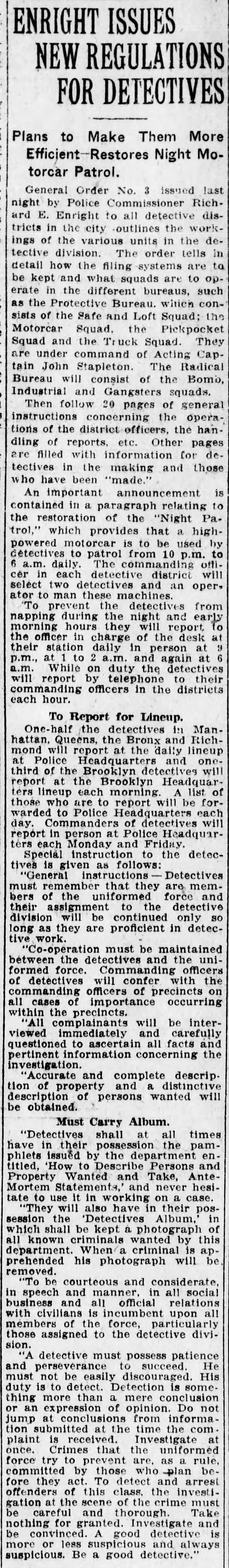New York detectives rules 1924
