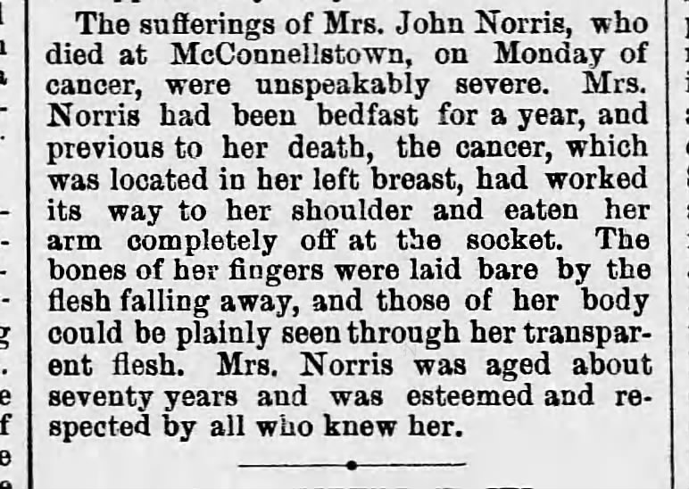 Death of Mrs John Norris McConnellstown abt 1813-1883