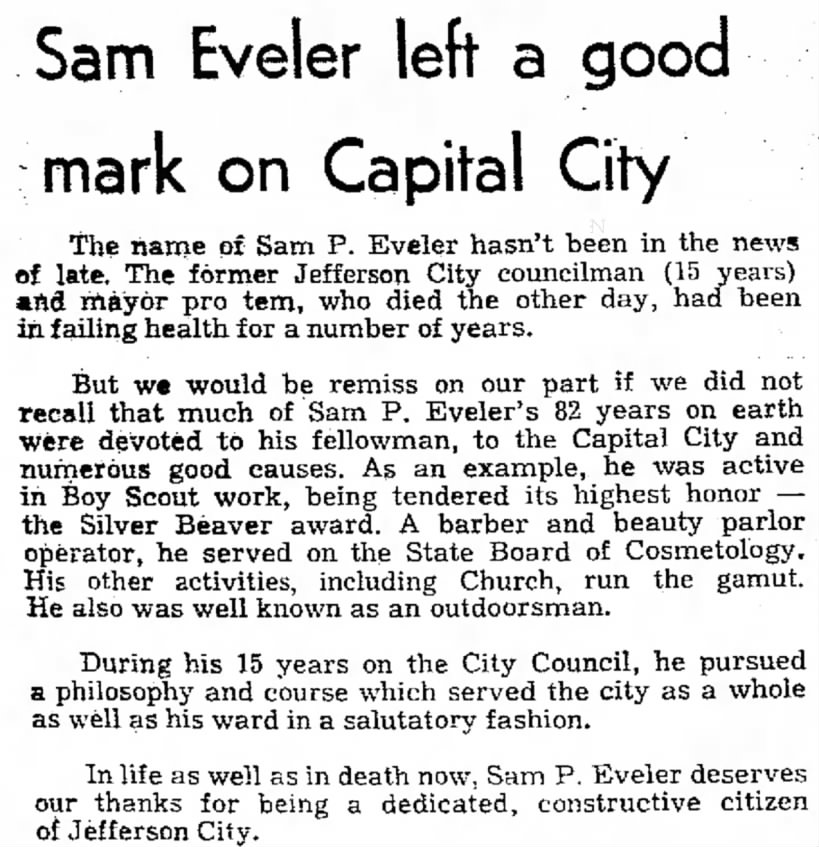 Sam Eveler News artical of death