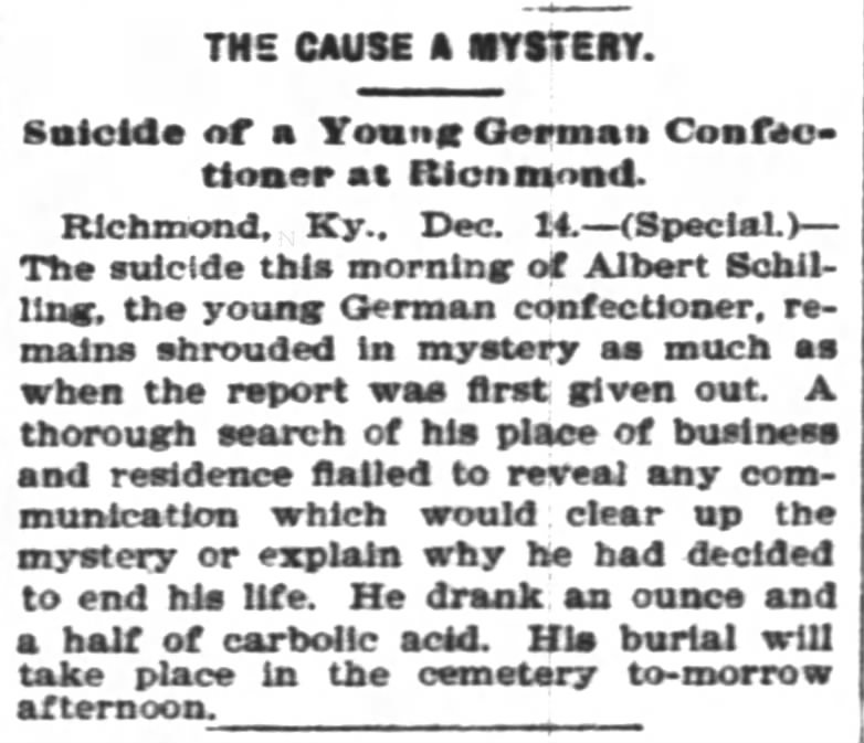 Albert Schilling suicide - 15 Dec 1897 Louisville Courier