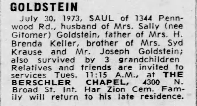 Obituary for SAUL GOLDSTEIN