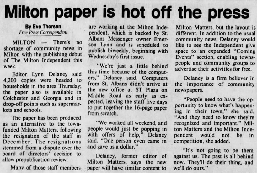 Milton paper is hot off the press, BFP, February 20, 1993