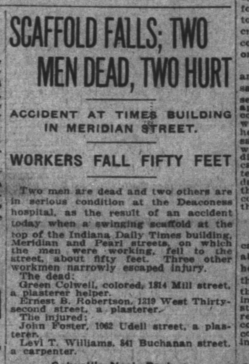 John H. Foster - scaffold fall; two men dead;  two hurt