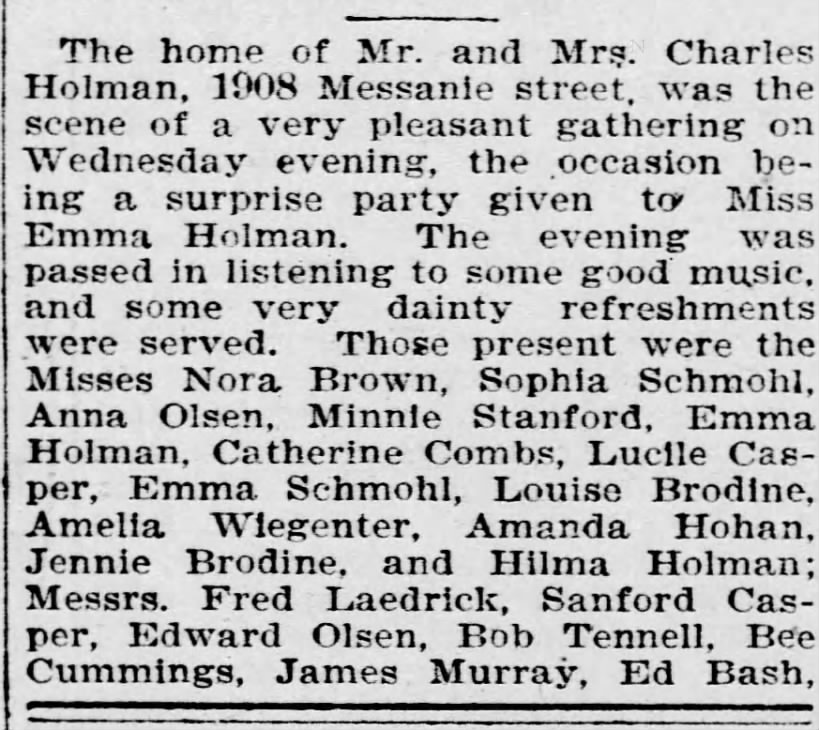 13 Aug 1899 surprise party for Emma Holman Part 1