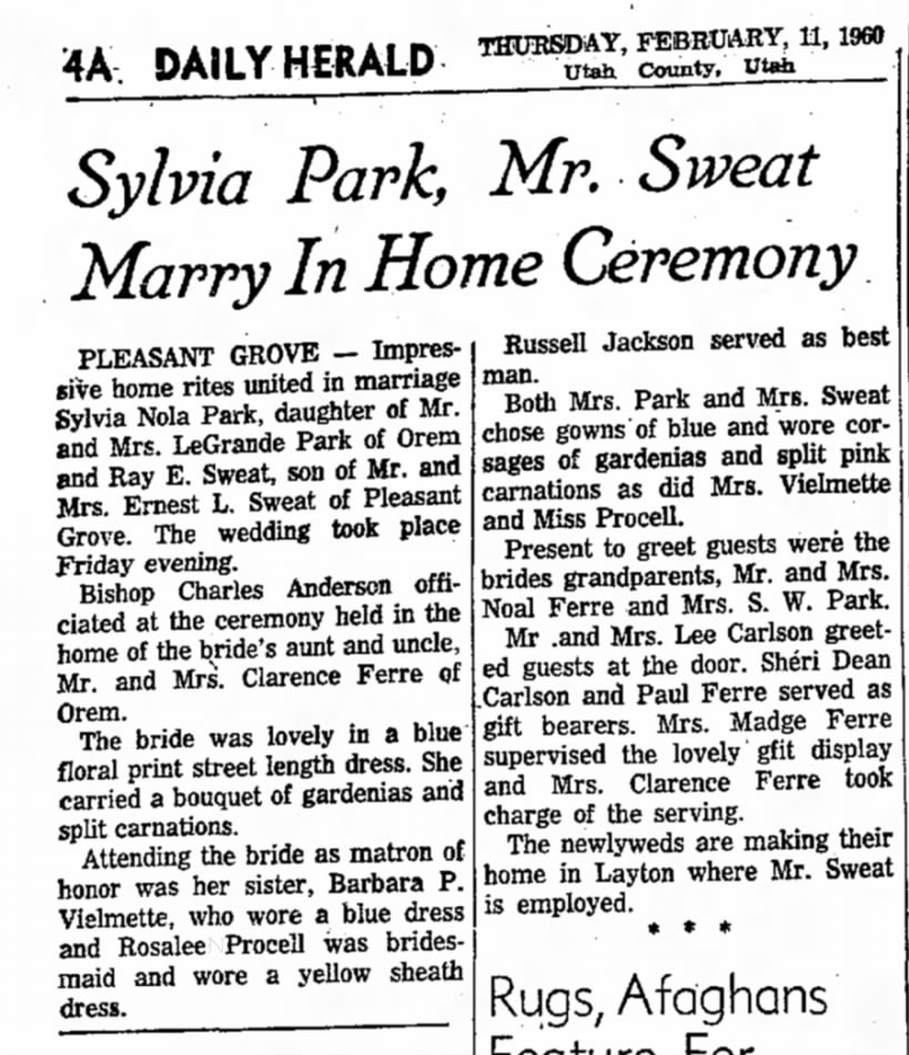 11 Feb 1960 Sylvia Nola Park daughter of Barbara Ferre