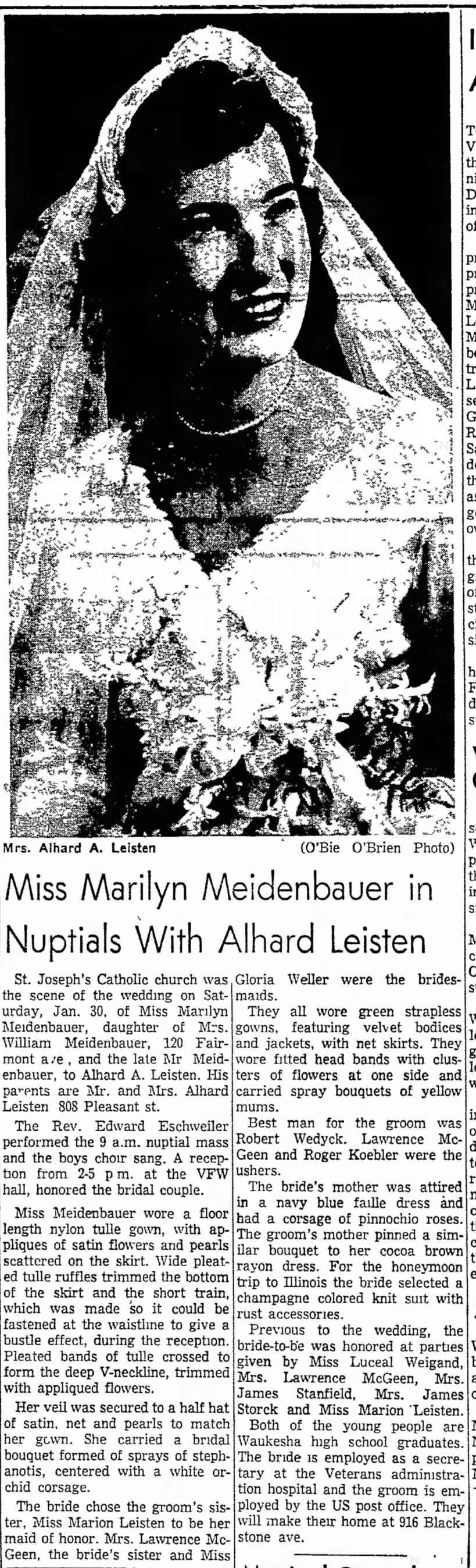 Marylyn Meidenbauer marries Alhard A. Leisten