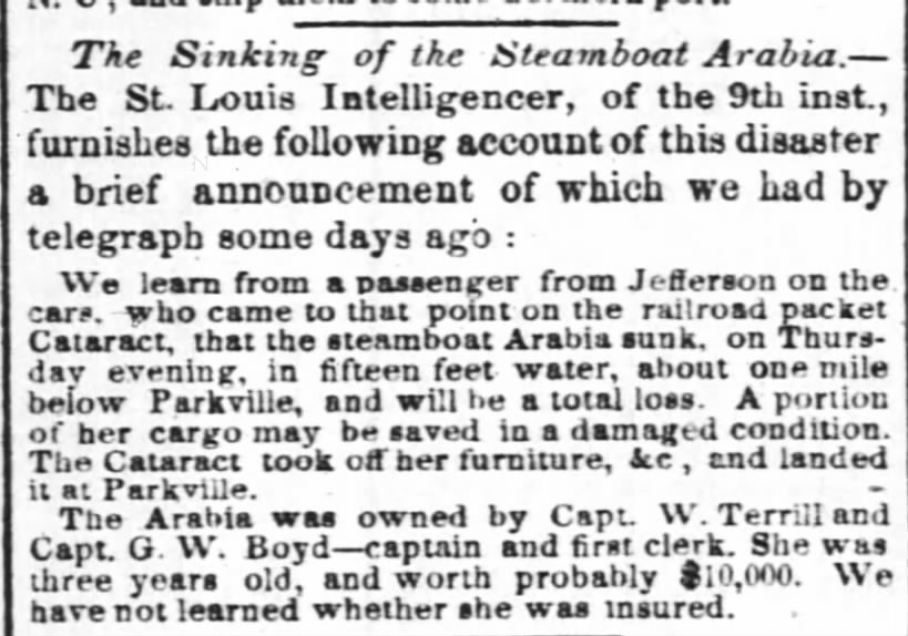 Sinking of the steamboat Arabia 1856