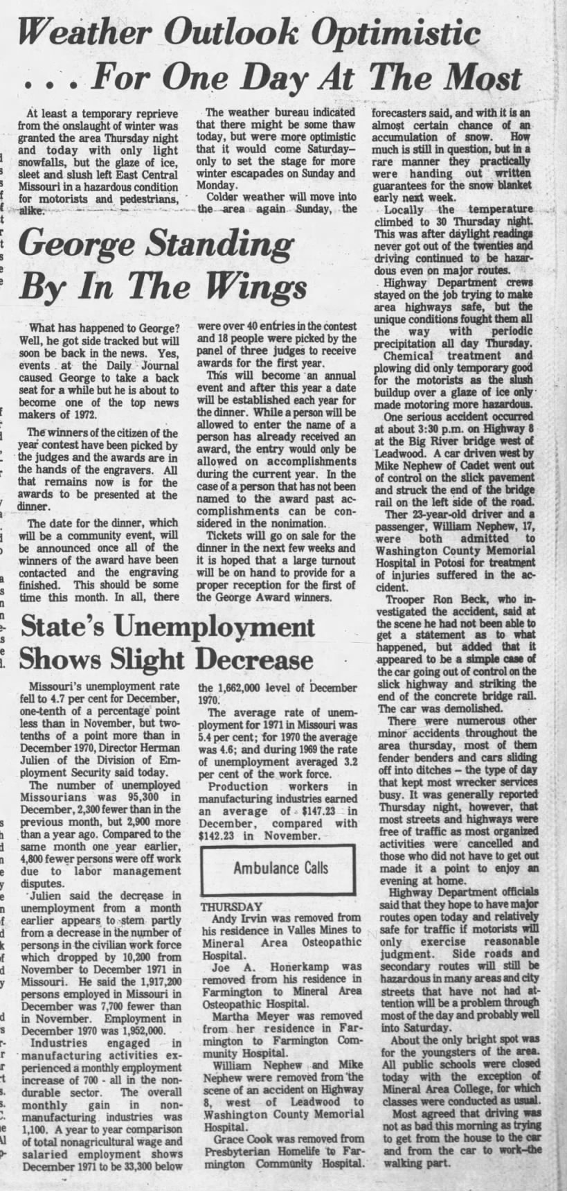 The Daily Journal (Flat River, Missouri) 28 Jan 1972, Fri. Page 1