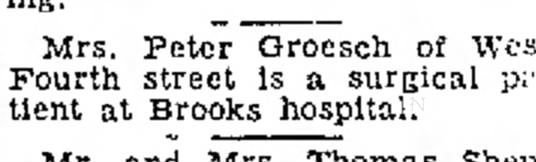 Mrs Peter Groesch surgical patient
18 May 1949
Dunkirk Evening Observer