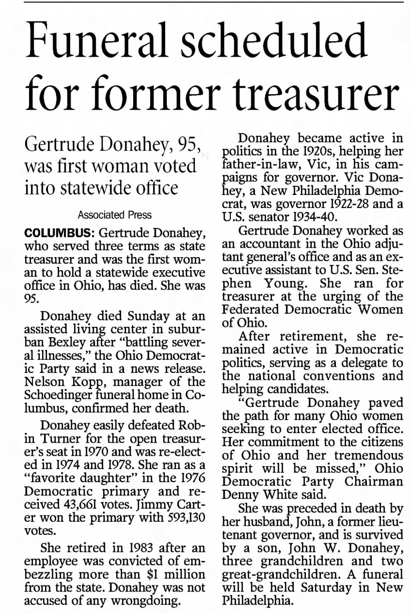 Obituary for Gertrude Donahey (Aged 95)