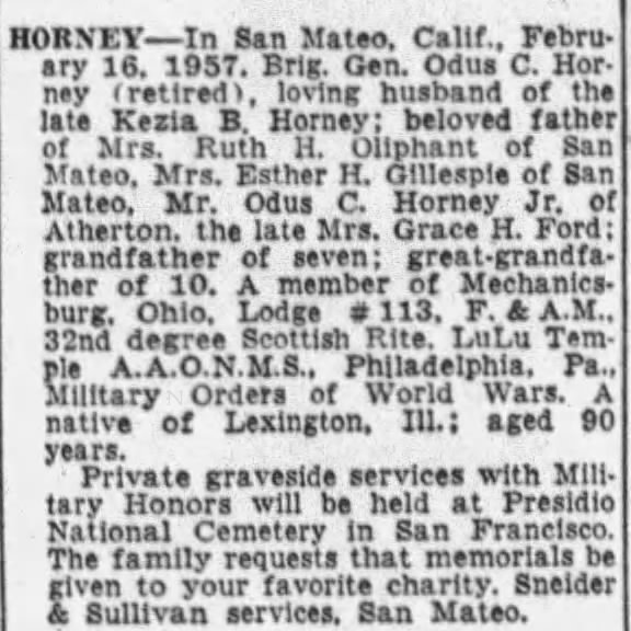Obituary for  HORNEY