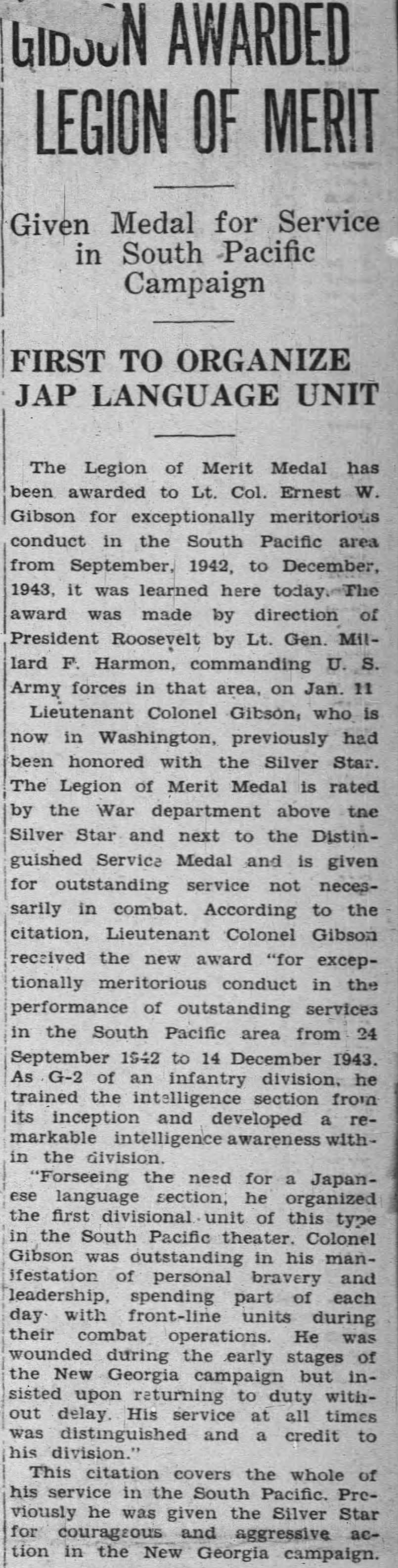 Ernest Gibson Legion of Merit