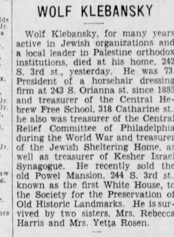 Obituary, The Philadelphia Inquirer, June 3, 1932