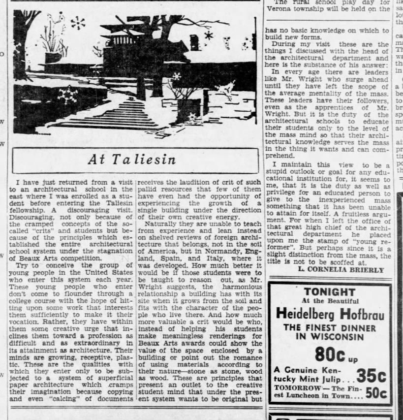 At Taliesin Wis State Journal May 22 1935