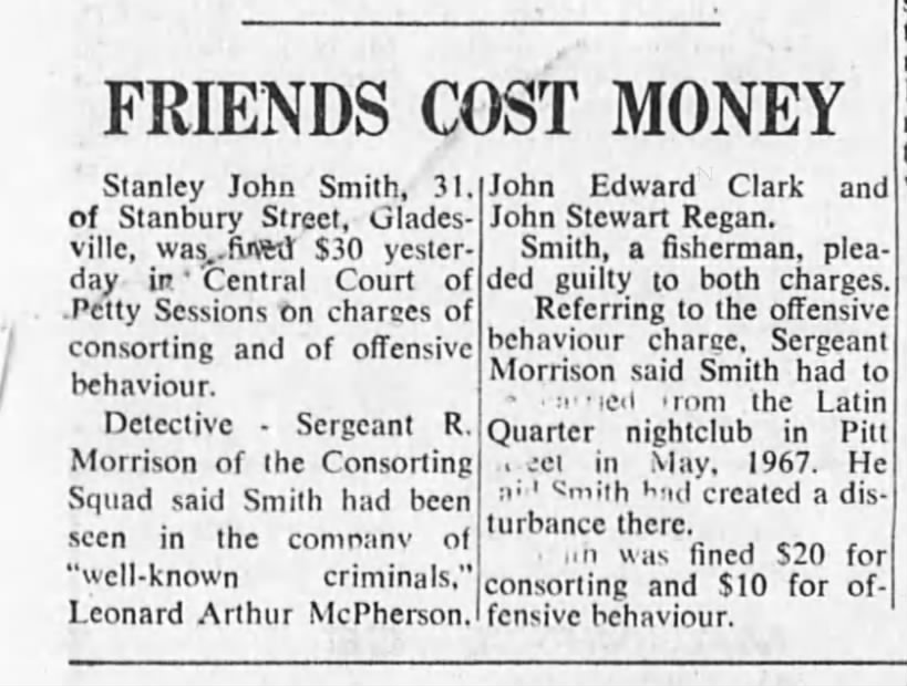 SMH; 31st May 1968 - Friends Stan Smith, Lenny McP, JS Regan.