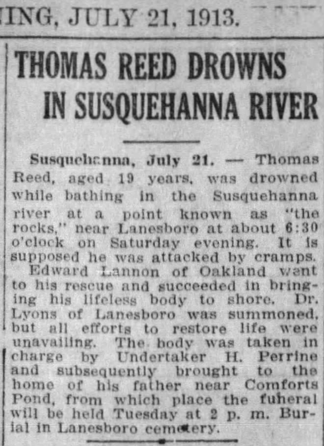 Thomas Reed drowns in Susquehanna River