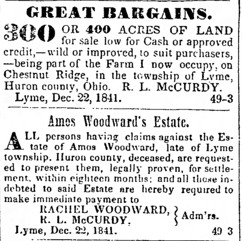 McCurdy, (1) selling land, (2) admin Woodward estate