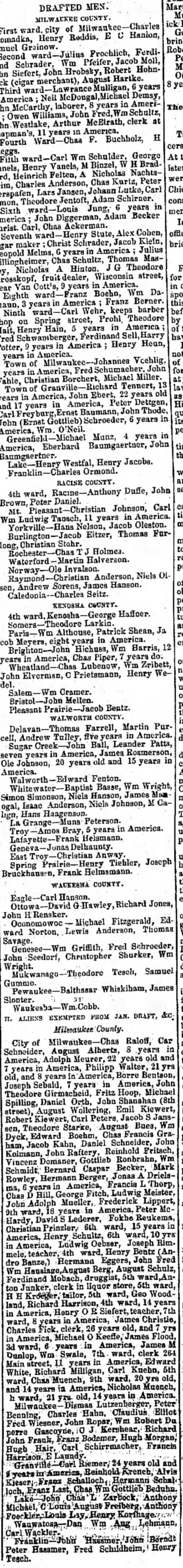 Drafted Civil War Dismas Lutzenberger
Semi-Weekly Wisconsin (Milw, WI) 9 Jan 1864, Saturday, page 2