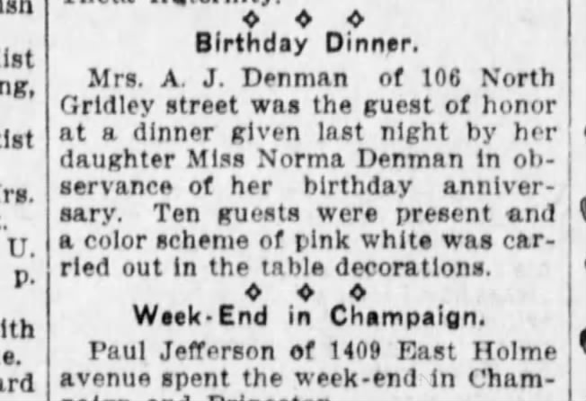 Norma Denman's mother's birthday