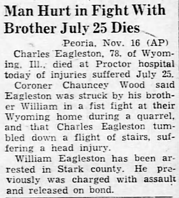Charles Eagleston death from fight with brother