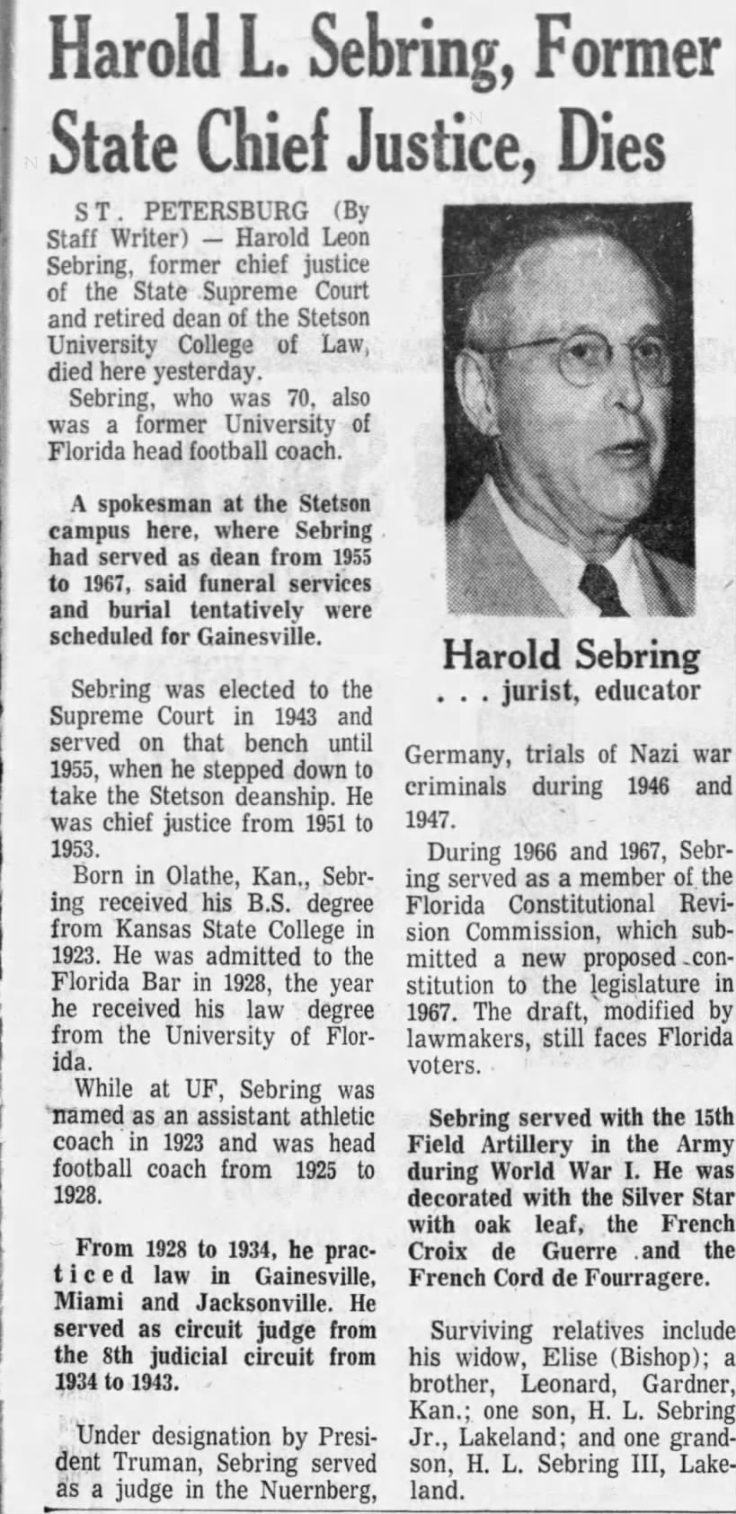 Obituary for Harold Leon Sebring