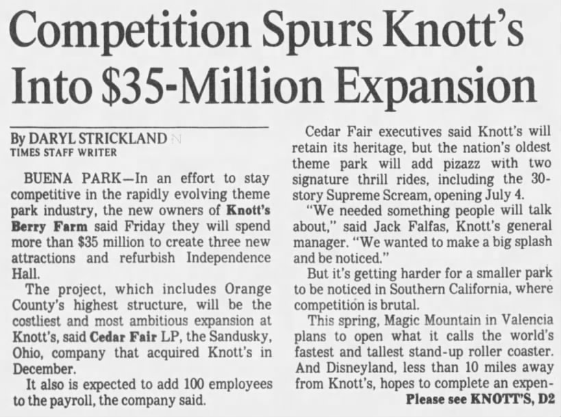 Competition Spurs Knott's Into $35-Million Expansion