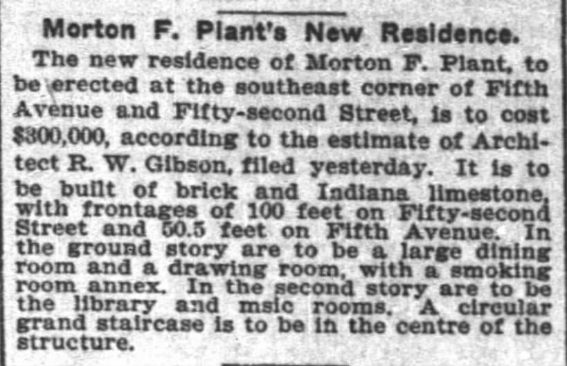 Morton F. Plant's New Residence