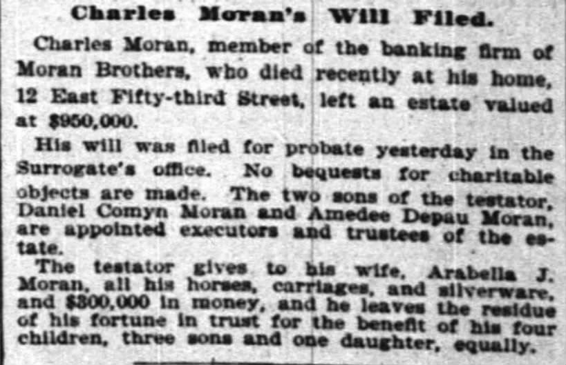 Charles Moran's Will Filed