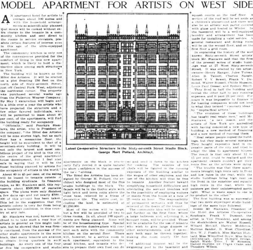 Model Apartments for Artists on West Side