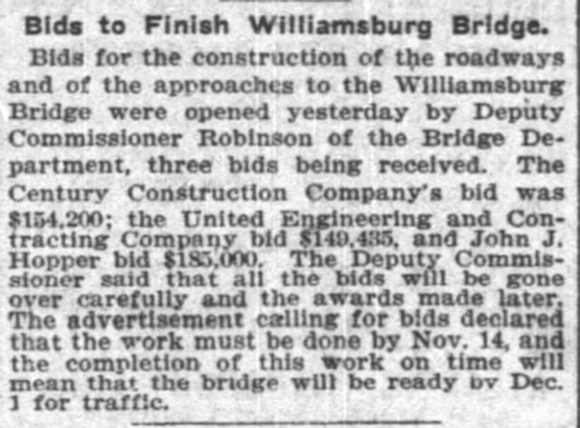 Bids to Finish Williamsburg Bridge