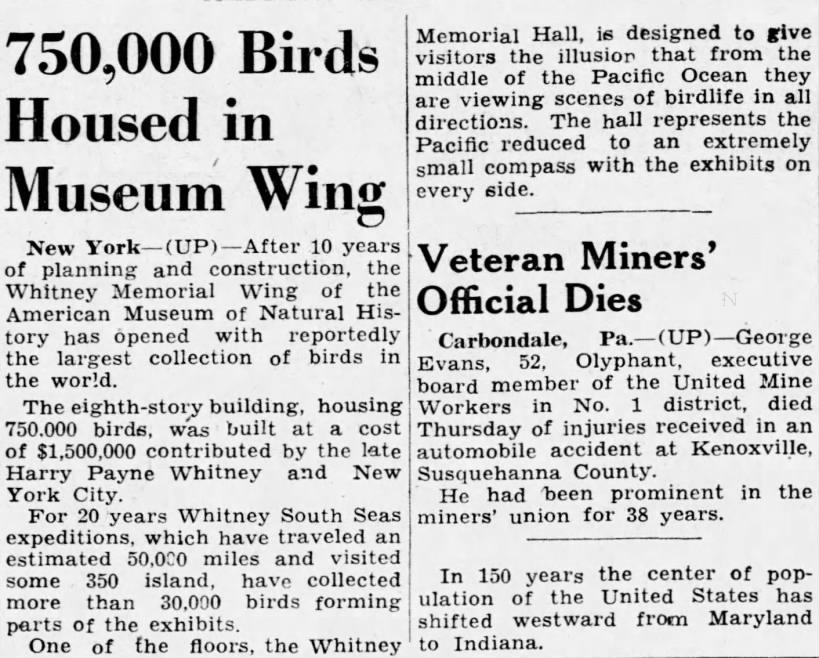 750,000 Birds Housed in Museum Wing